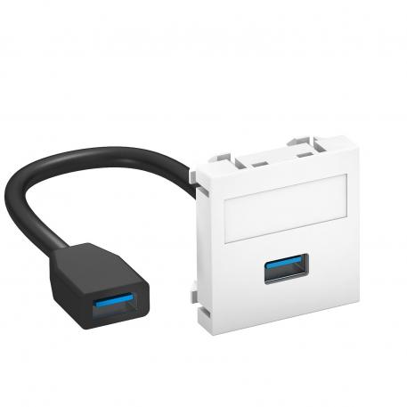 USB 2.0 / 3.0 tilslutning, 1 modul, udtag lige, med tilslutningskabel renhvid; RAL 9010