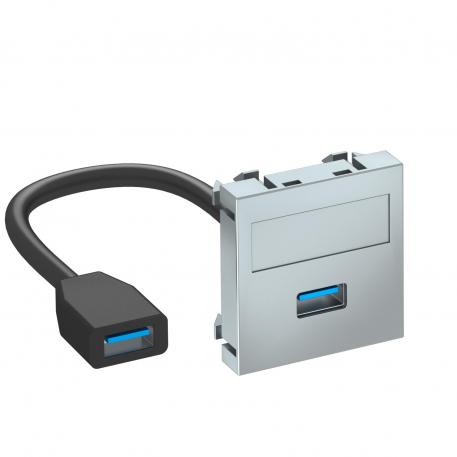 USB 2.0 / 3.0 tilslutning, 1 modul, udtag lige, med tilslutningskabel Aluminium-lakeret